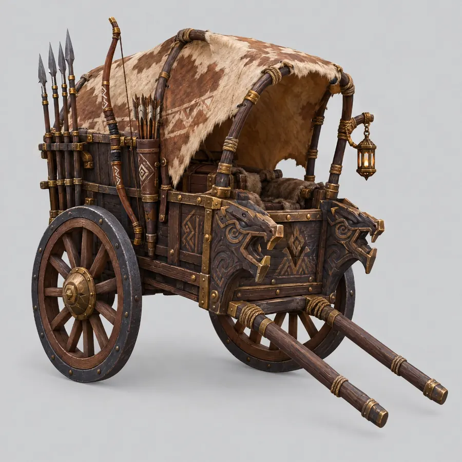A 3D model of an ancient fictional hunting cart, built in the Hephy Academy 3D program