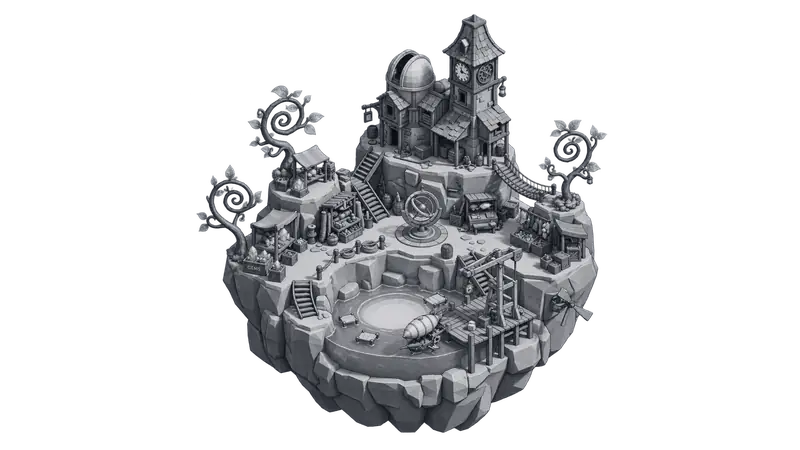 The island fully modelled in grey clay